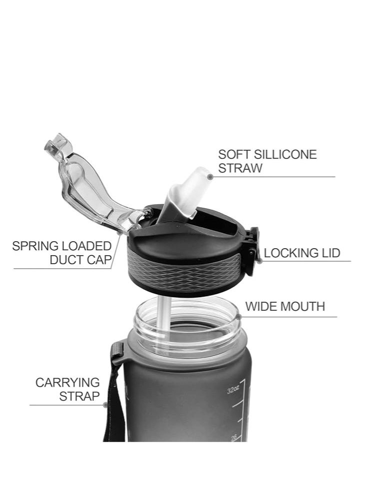 general 1L Water Bottle with Straw, Motivational Sports Water Bottle with Time Marker, BPA Free Tritan Drink Bottle for Girls Boys Fitness Outdoor Cycling (Black) - Image 4